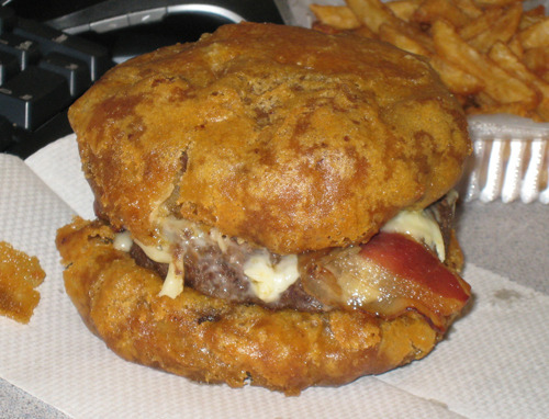 The Pattie LaBurger A triple bacon cheeseburger with deep fried patties as buns. (submitted by Johnny Bro)